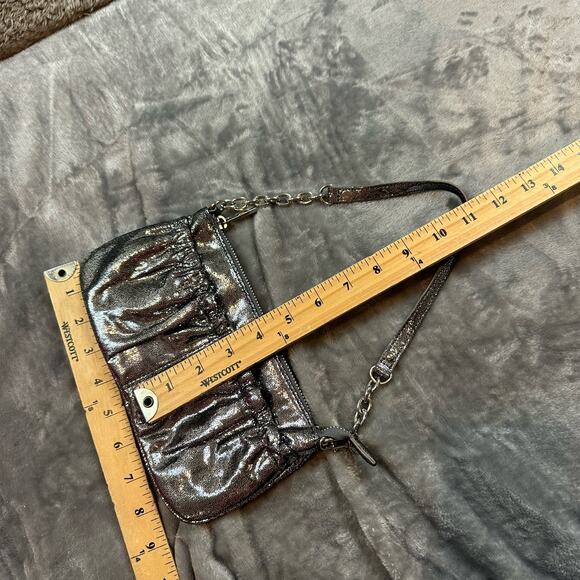Express Metallic Ruffle Purse Handbag Clutch Dark Gray Silver Y2K Girlies - Picture 8 of 9